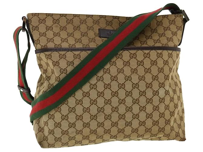 GUCCI GG Canvas Web Sherry Line Shoulder Bag Beige Red Green Auth th3092  ref.710560