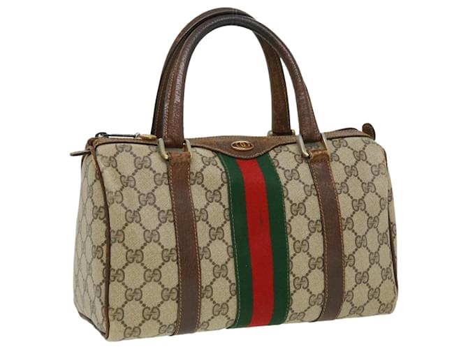 GUCCI GG Canvas Web Sherry Line Hand Bag Beige Red Green Auth bs2665  ref.710591