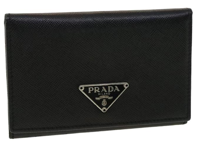 PRADA Card Case Leather Black Auth am3270  ref.710606