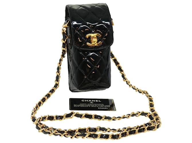 CHANEL Matelasse Turn Lock Shoulder Bag Patent Leather Black CC Auth bs2822a  ref.710609