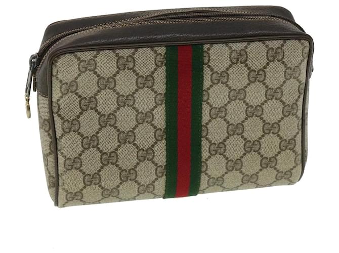 GUCCI GG Canvas Web Sherry Line Clutch Bag PVC Beige Red Green Auth th3083  ref.710640