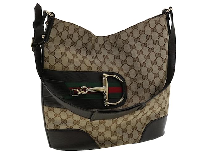 GUCCI GG Canvas Web Sherry Line Shoulder Bag Beige Red Green Auth hk508  ref.710704