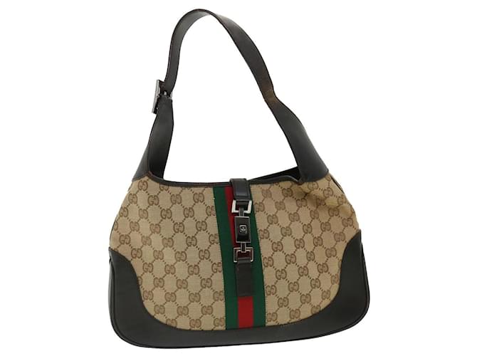 GUCCI GG Canvas Jackie Web Sherry Line Borsa a tracolla Beige Rosso Verde Auth rd3512  ref.710765