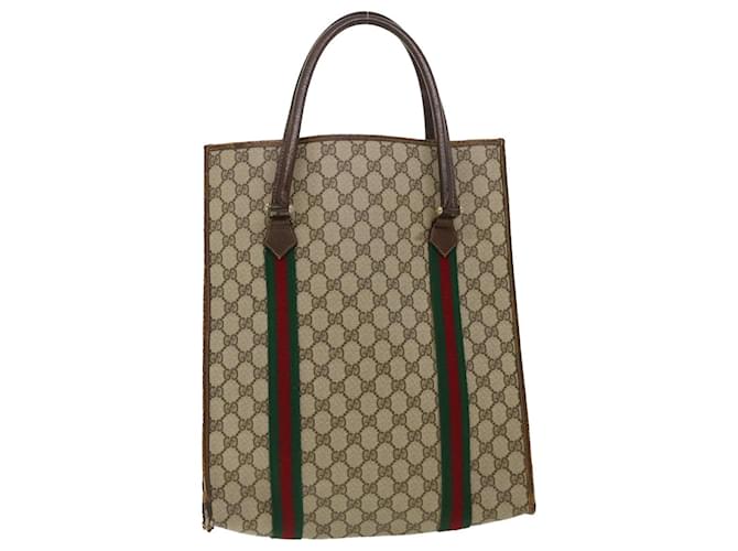 GUCCI Web Sherry Line GG Canvas Hand Bag PVC Leather Beige Green Red Auth rd3528  ref.710766