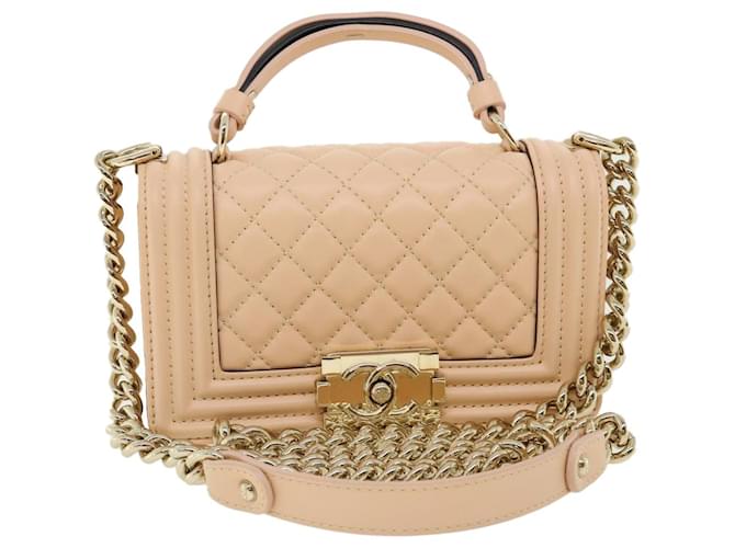 CHANEL Matelasse Boy Chanel Turn Lock Shoulder Bag Lamb Skin Pink CC Auth 32797a  ref.710770