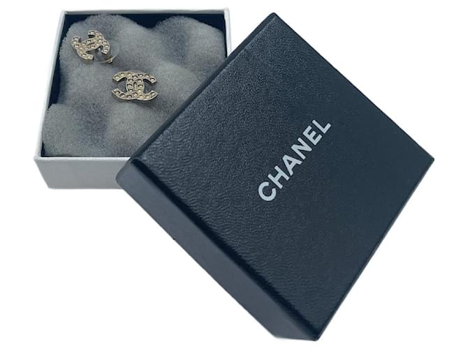 Chanel Mini Classic CC Logo Earrings Silver Tone