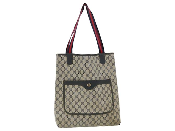 GUCCI GG Canvas Sherry Line Tote Bag Navy Red Auth ki2501 Rouge Bleu Marine  ref.710941
