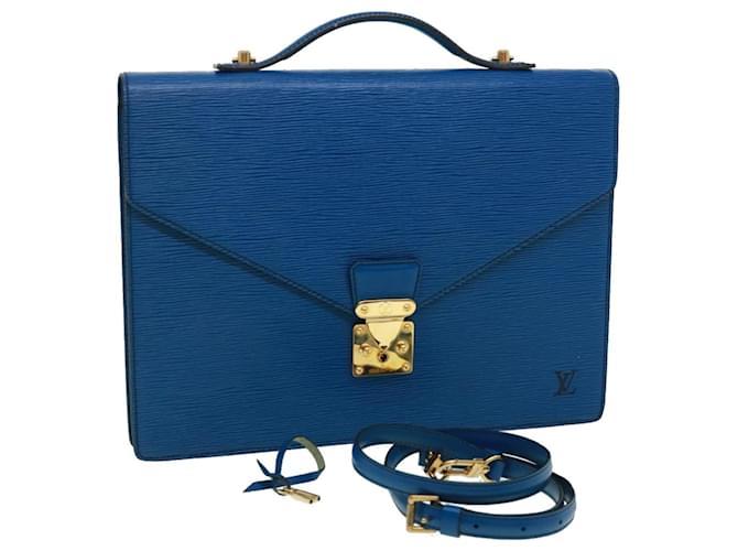 LOUIS VUITTON Epi Porte Documents Bandouliere Business Bag Blue LV Auth ar8039b Leather  ref.710962