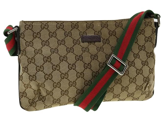 Bolsa tiracolo GUCCI GG Canvas Web Sherry Line Bege Red Green Auth yt941 Vermelho Verde  ref.710993