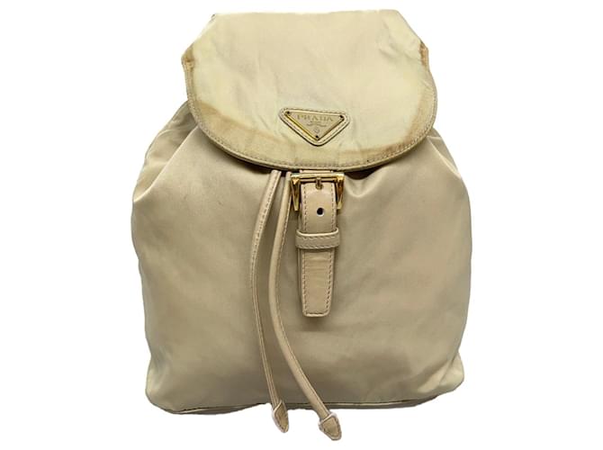 PRADA Chain Backpack Nylon Beige Auth yk5361  ref.711024