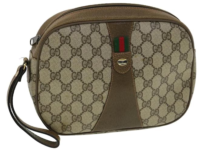 GUCCI GG Canvas Web Sherry Line Clutch Bag PVC Beige Red Green Auth th3090  ref.711057