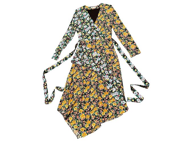 Vestido Maje de viscose com padrão floral assimétrico Multicor