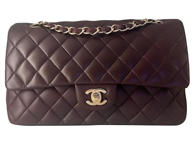 Chanel Klassische Klappe - Mittel Bordeaux Leder  ref.711164