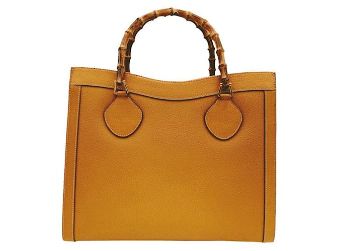 Gucci Vintage Yellow Leather Princess Diana Bamboo Tote Bag  ref.711171