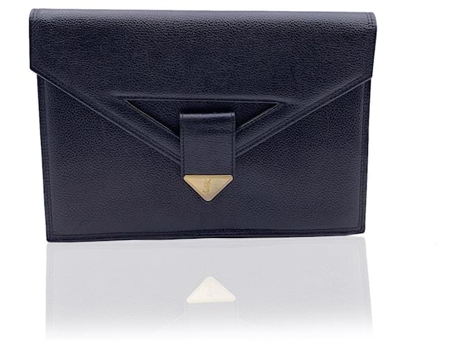 Yves Saint Laurent Vintage Black Leather Clutch Bag Handbag  ref.711172