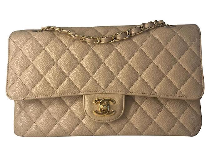 CHANEL Beige Clair Caviar Small Classic Flap Bag Gold Hardware