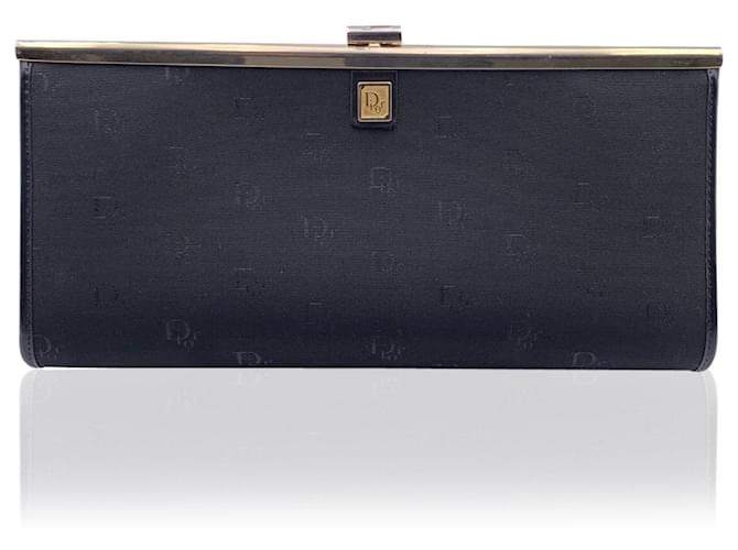 Christian Dior Vintage schwarze Logo Canvas kleine Clutch Bag Geldbörse Leinwand  ref.711202
