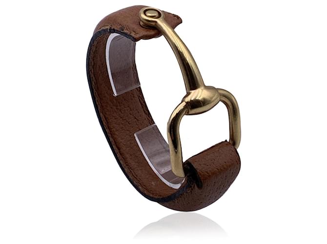 Gucci Vintage Tan Leather Bangle Cuff Belt Bracelet Gold Horsebit Beige  ref.711209