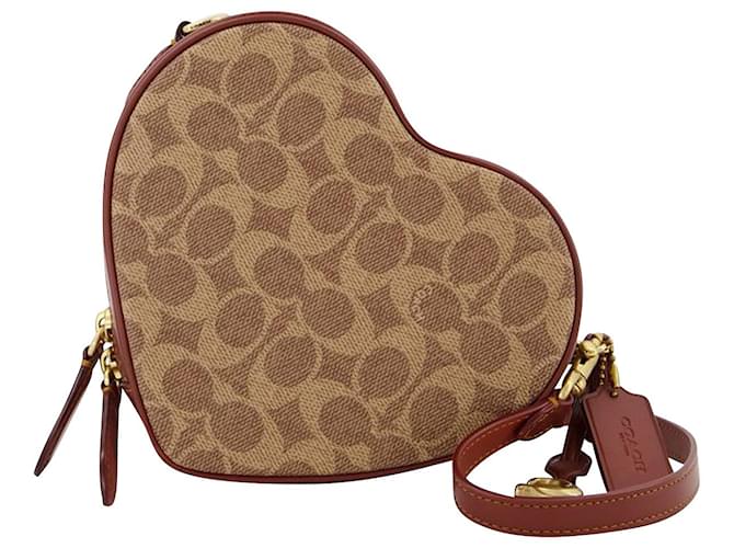 Coach Heart Crossbody Bag in Brown Coated Canvas Cloth  ref.711254