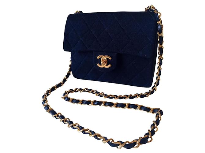 Chanel Timeless Mini Bag in Full Jersey Navy blue Cloth  ref.711280