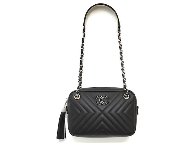 Chanel TIMELESS CLASSIC BLACK MAT HERRINGBONE Silver hardware Leather  ref.711365