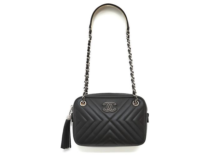 Chanel TIMELESS CLASSIQUE BLACK MAT CHEVRONS Noir Bijouterie argentée