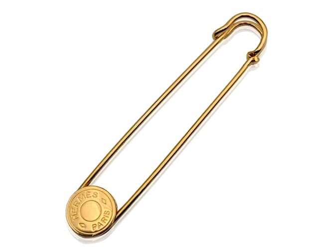 Hermès Hermes Gold Metal Clou De Selle Safety Pin Brooch Golden  ref.711589
