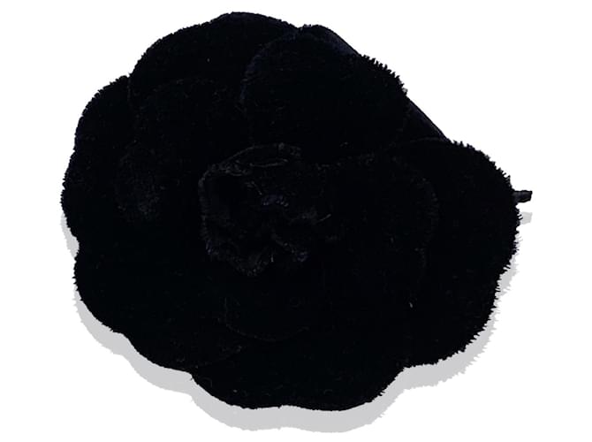 Chanel Broche Vintage Black Velvet Camelia Camellia Flower Pin Velours Noir  ref.711591