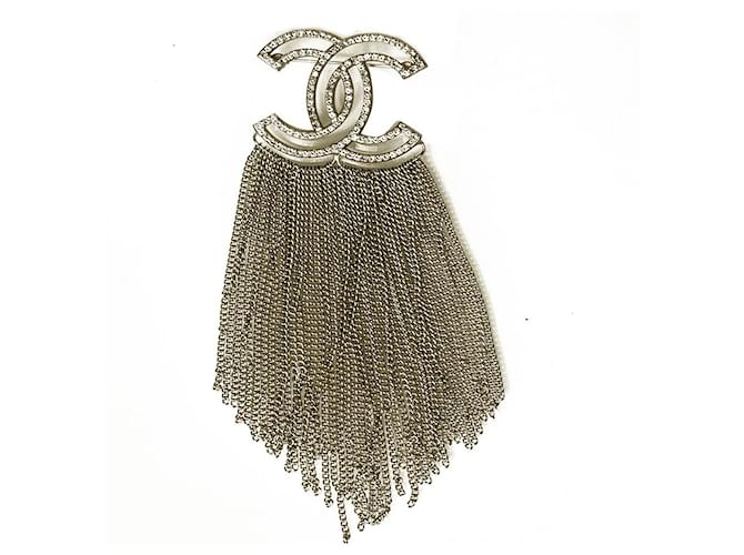 Chanel Strass Large CC Multiple Chain Silver Tassel Broche Automne 2016 Collection Métal Argenté  ref.615726