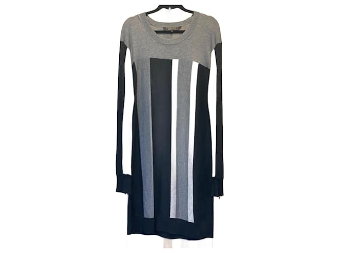 Bcbg Max Azria BCBGMaxazria Long Sleeve Sweater Dress in Grey & Black combo colorblock Cotton Modal  ref.709114