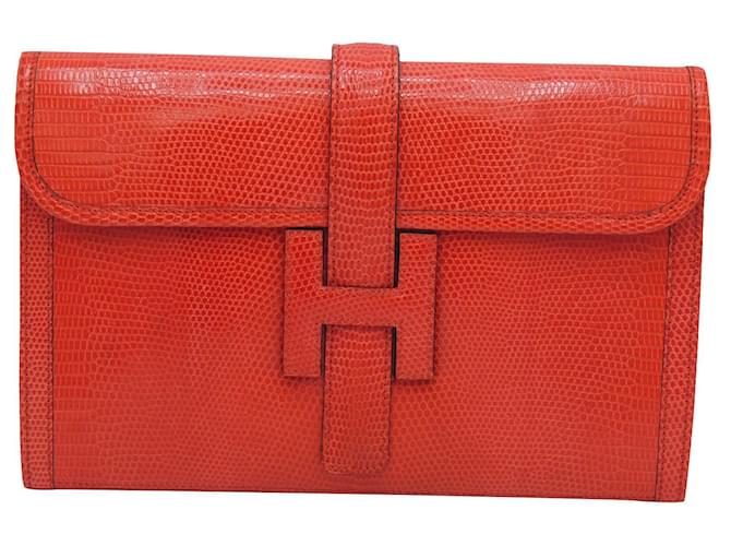 Hermès HERMES POCHETTE MODEL JIGE LEZARD ROUGE BRISE LIKE NEW Red Exotic leather  ref.711382