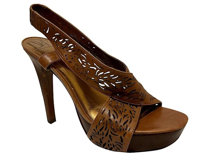 Diane Von Furstenberg DvF Iris laser cut goat skin sandals Brown Leather Wood  ref.711395