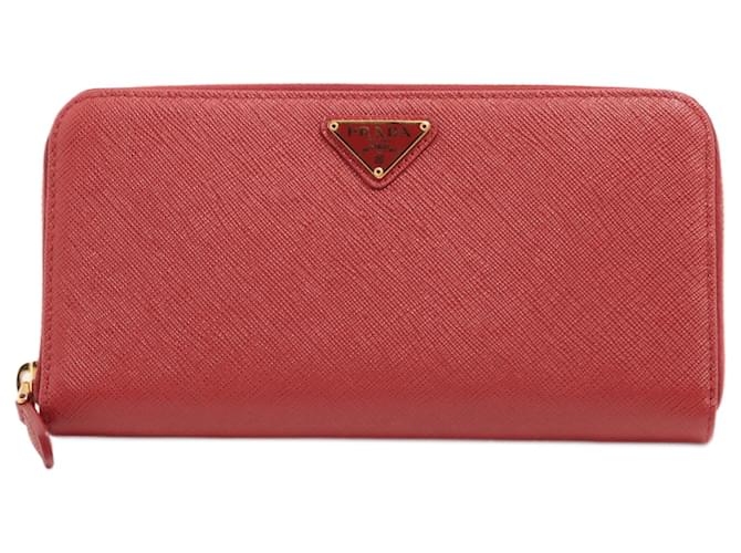 Prada Large Saffiano Leather Round-Zip-Wallet Red  ref.712016