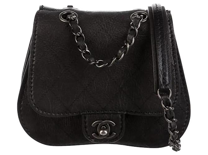 Chanel Classic Flap Small Mini Quilted Saddle Black Nubuck Crossbody Leather Bag Mohair  ref.712280