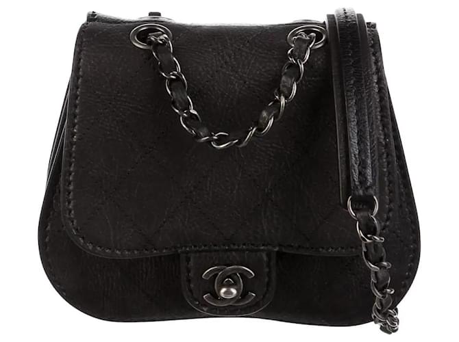 Timeless Chanel Classic Flap Small Mini Quilted Saddle Black Nubuck Leather Crossbody Bag  ref.712282