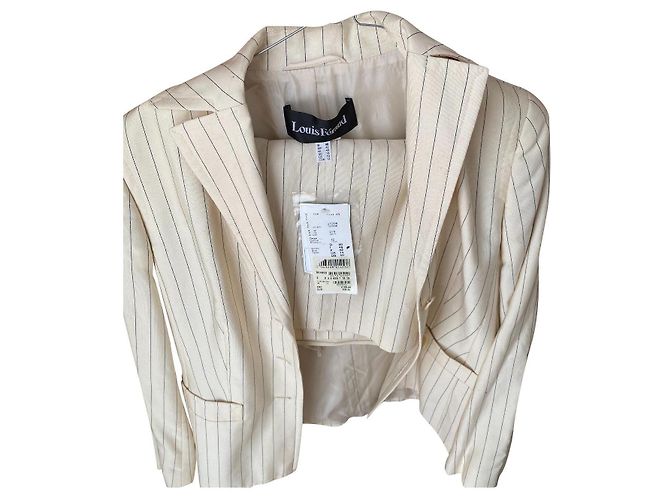 Conjunto de Saia Louis Féraud Creme com Listras Pretas Fora de branco