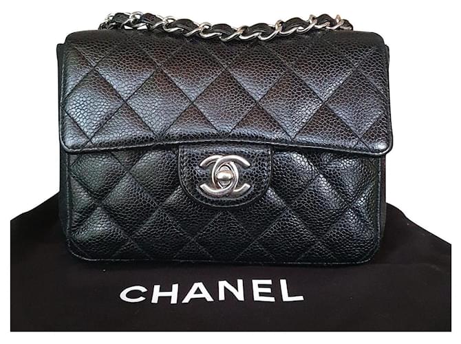 Chanel timeless mini square Negro Cuero  ref.712480