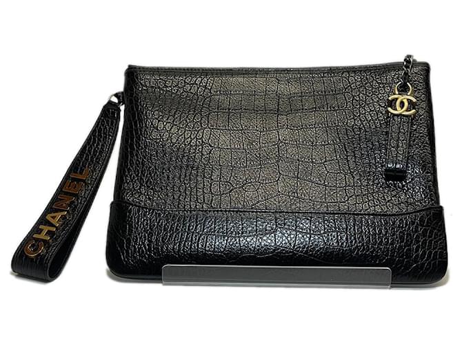*Chanel pochette en cuir de veau gaufré coco inutilisé sac pour femme en cuir de veau Noir  ref.712483