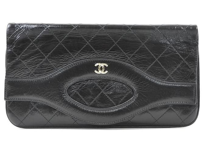 *Chanel Cocomark matelasse wrinkled clutch bag leather black  ref.712488