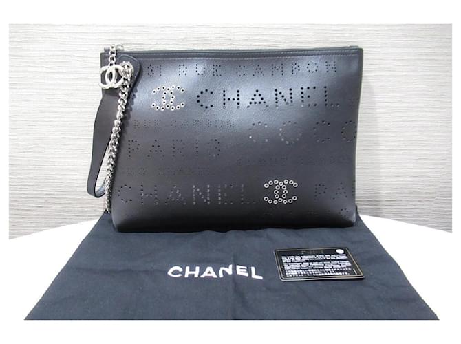 *CHANEL clutch bag black cambon line silver metal fittings with G card Leather  ref.712490