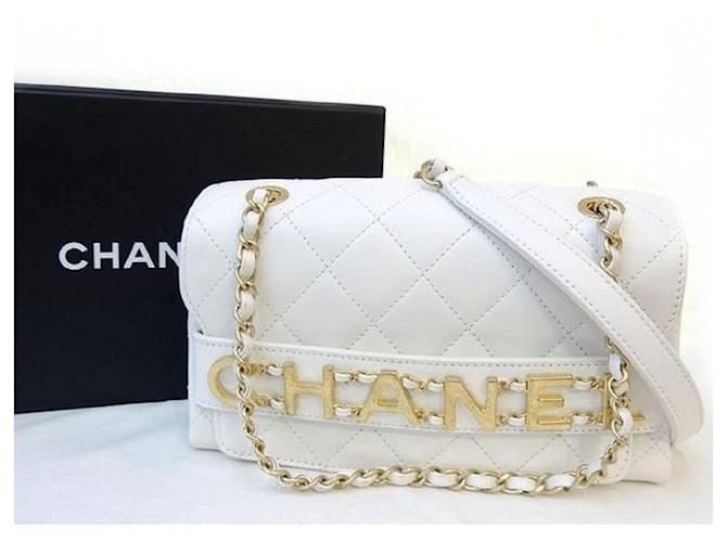 *Bolso bandolera Chanel piel de cordero blanca logo herrajes metálicos 29 bolsa de cadena serie Blanco Gold hardware  ref.712494
