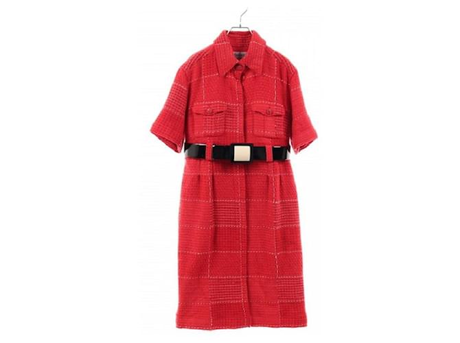 Cappotto *CHANEL manica corta lana rosso bianco  ref.712498