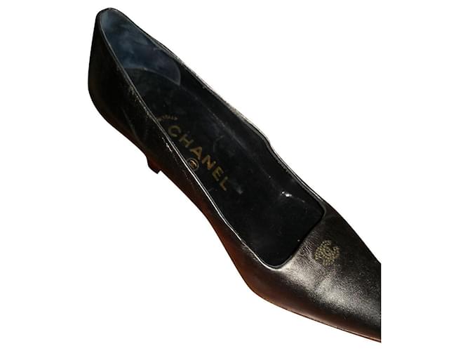 Chanel Heels Black Metallic Leather  ref.712579