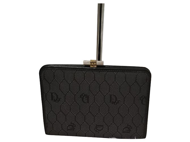 Christian Dior Monogramm Clutch Tasche Dunkelgrau Stoff Anthrazitgrau