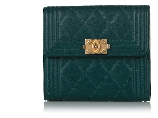 Chanel Green Boy Flap Compact Wallet Leather  ref.712640