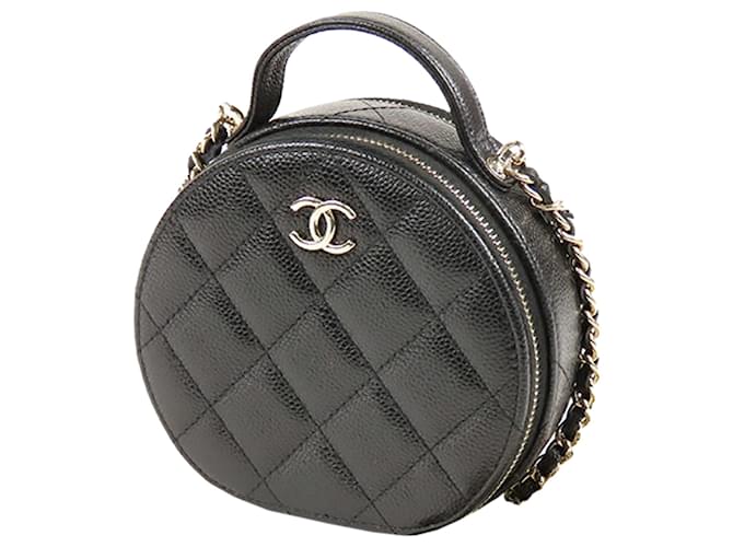 Bolso bandolera con cadena redonda negra CC Caviar de Chanel Negro Cuero  ref.712642