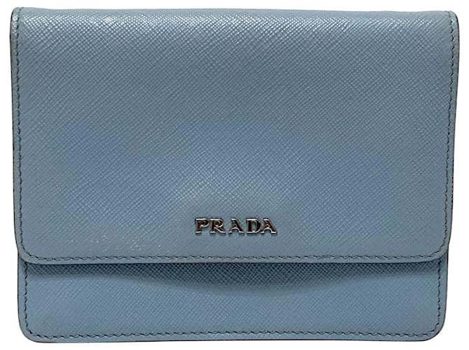 Prada Blue Saffiano Lux Wallet On Strap Light blue Leather Pony-style calfskin  ref.712652