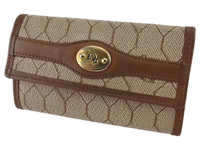 *Dior Key Case 6 Key Case Ladies' Men's Old Dior Honeycomb Beige Brown Gold PVC x Leather Dior Golden  ref.712676