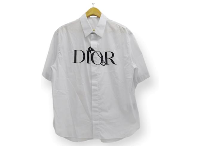 *DIOR x JUDY BLAME (Dior x Judy Blame) chemise rayée à manches courtes/logo/épingle de sûreté Coton Bleu clair  ref.712699