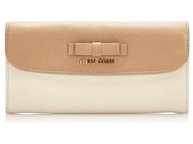 miu miu Leather Bow Long Wallet brown Pony-style calfskin ref